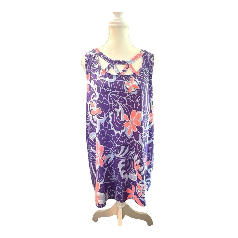 Sew In Love XL Purple Floral Sleeveless Blouse with Crisscross Neckline